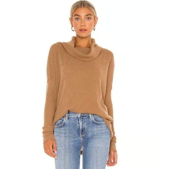 We The Free Womens Ribbed Brown Cowl Neck Long Sleeve Sweater Size XL - Picture 1 of 9